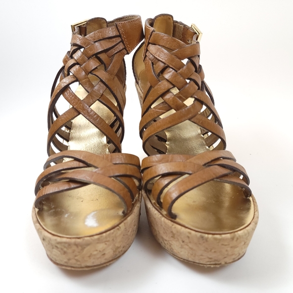 Tory Burch cork Strappy Wedge Platform Sandals Leather Shoes - Picture 2 of 14